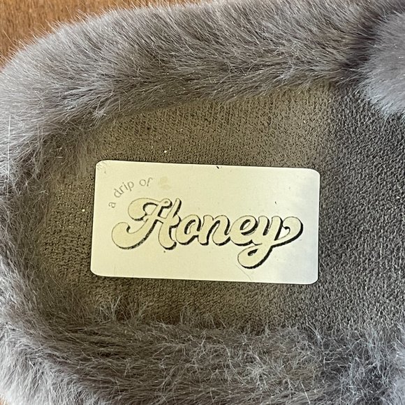 Honey Grey Faux Fur Vegan Slippers Slides - Picture 3 of 4
